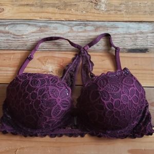 Burgundy front clasp, cross back, PINK bra